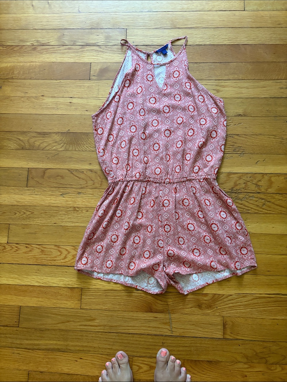 Aeropostale Coral Pink Printed Sleeveless Romper Sz. S